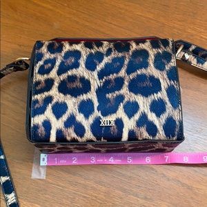Cheetah print plastic over the shoulder bag.